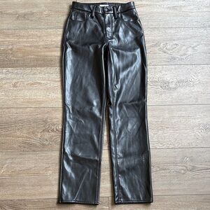 Good American Black Vegan Faux Leather High Waisted Straight Leg Pants Size 6/28